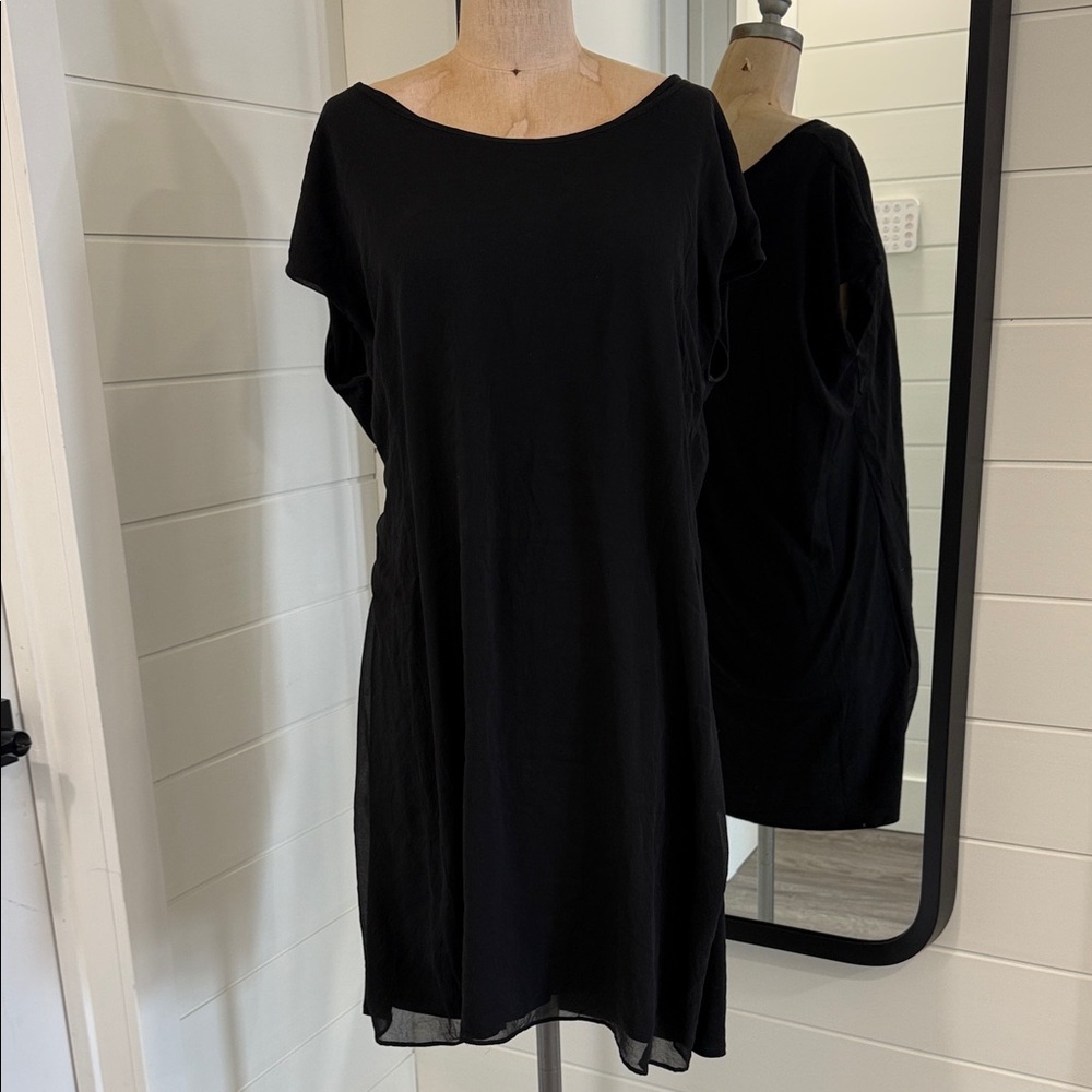 The White Company Black Midi Dress with silk overlay